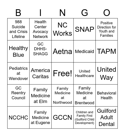 Caring Connections Bingo Card