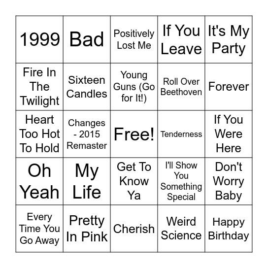 Round 1 - From a John Hughes Movie Bingo Card