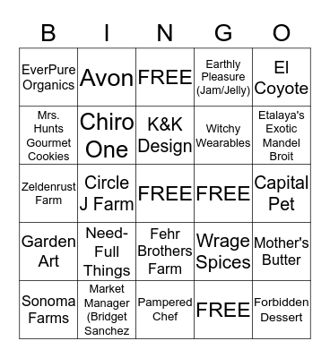 Oak Forest Farmer's Market Bingo Card