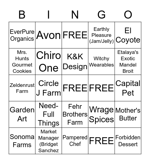 Oak Forest Farmer's Market Bingo Card