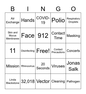 Infection Prevention Bingo Card