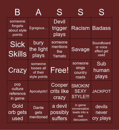 DPS bingo Card