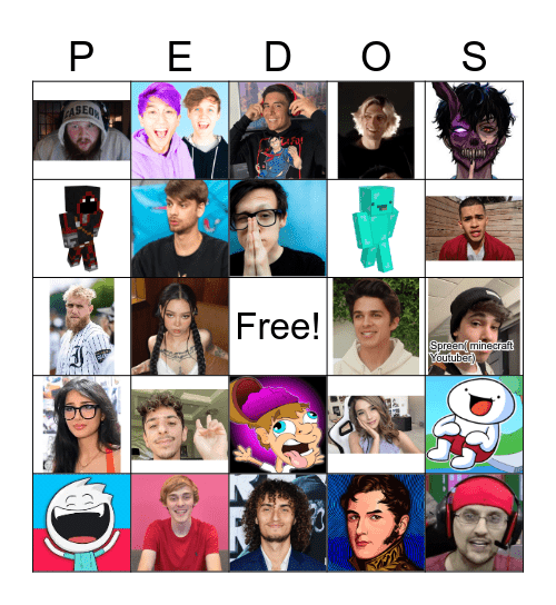 pedophile bingo Card