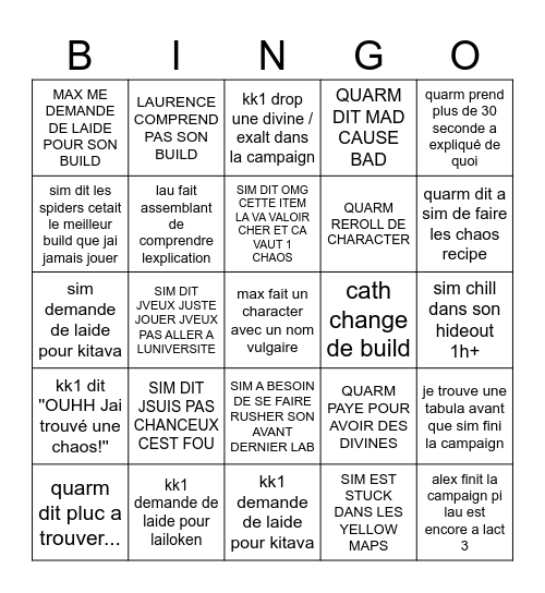 POE BINGO Card