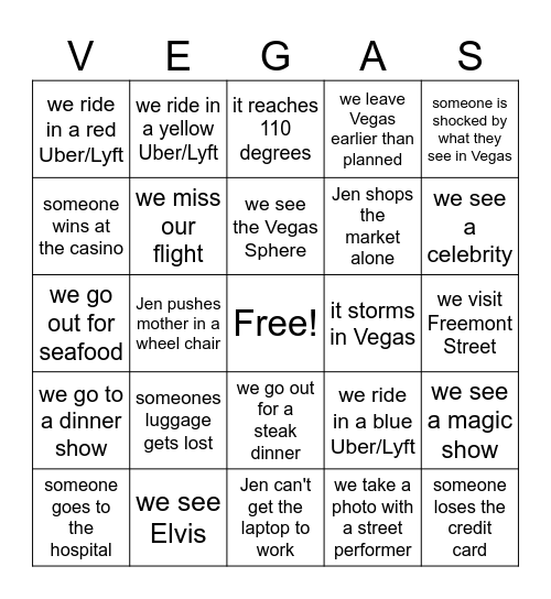 Vegas Bingo Card