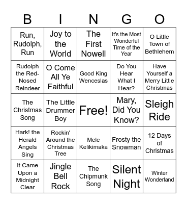 Christmas Music Bingo Card