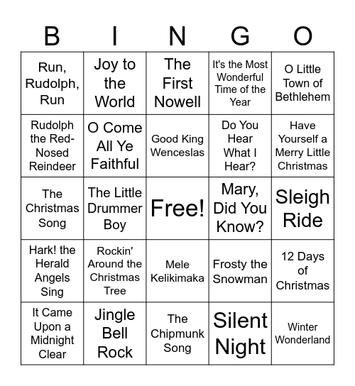 Christmas Music Bingo Card