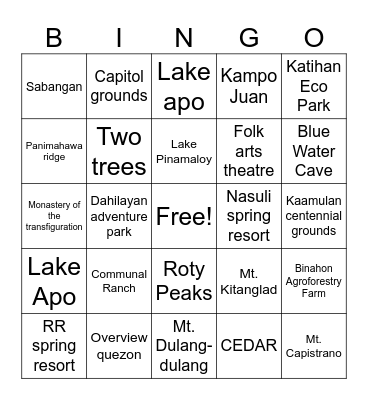 Bukidnon Bucketlist Bingo Card