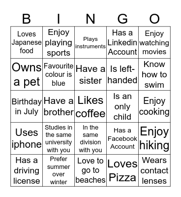 Know Your Colleagues Bingo Card