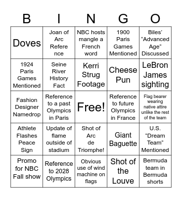 Sweet Tea Olympics Bingo Card