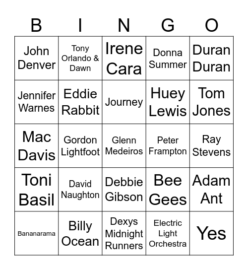 70s & *80s 1 2024 Bingo Card