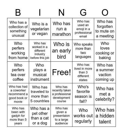 Icebreaker Bingo Card