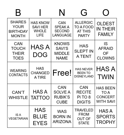 Savhanna Graduations Guest BINGO Card