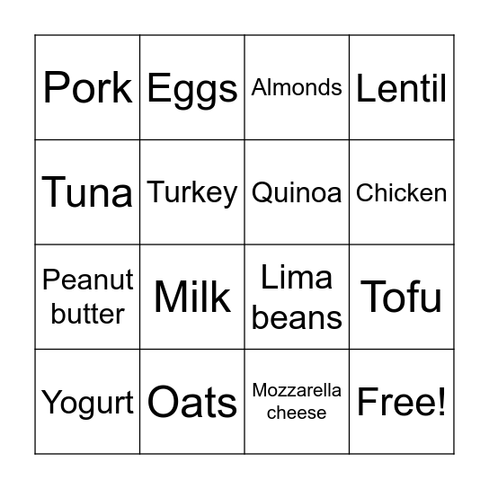 Protein Bingo Board Bingo Card