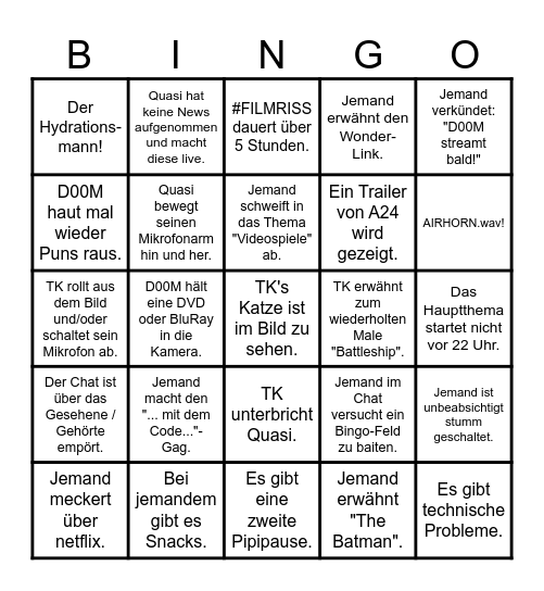 #FILMRISS Bingo Card