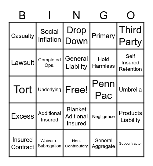 Underwriting Bingo Card