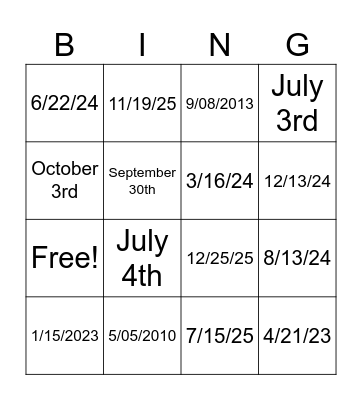 Spanish Dates Bingo Card