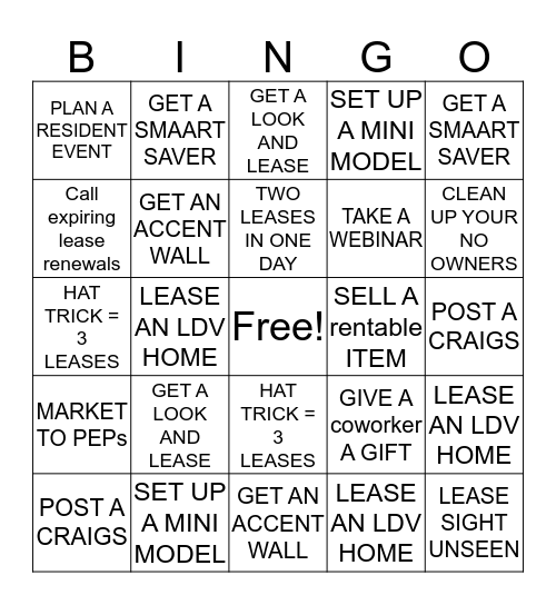 JULY LEASING BINGO Card
