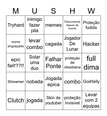 Mush BW Bingo Card