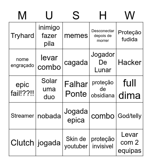 Mush BW Bingo Card