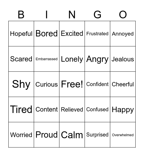 Emotion Bingo Card