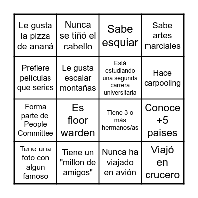 Get to know you BINGO Card