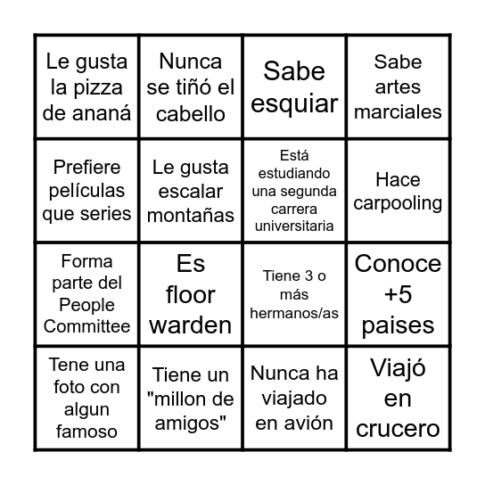 Get to know you BINGO Card