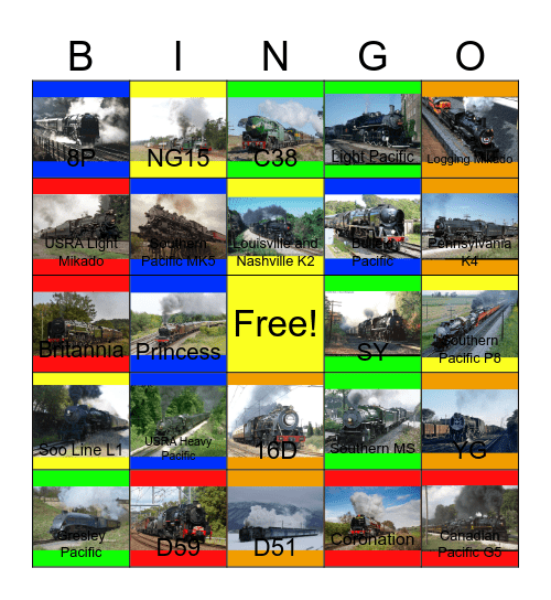 2-8-2's and 4-6-2's Past, Present and Preservation Bingo Card