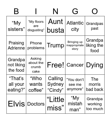 Gammy Bingo Card