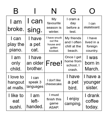 Summer Camp Bingo Card