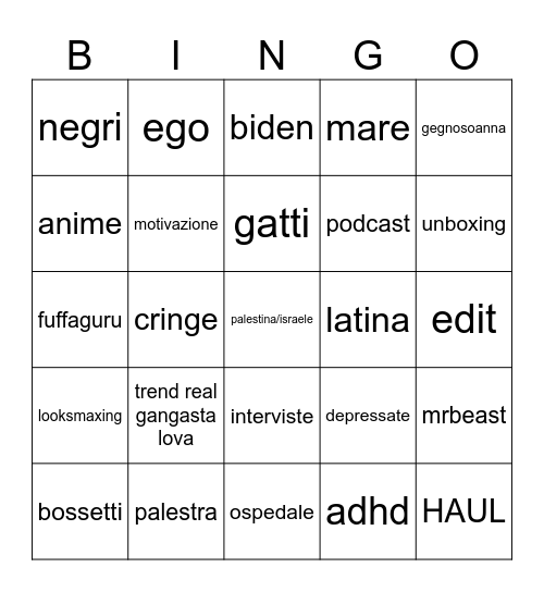 Untitled Bingo Card