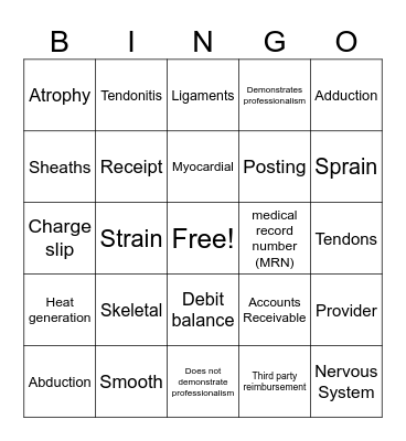 MA 50 Week 4 Theory Exam BINGO Card