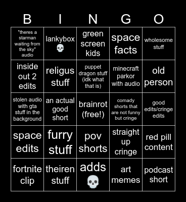 yt shorts bing Bingo Card