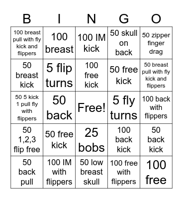 Lumby senior swim Bingo Card