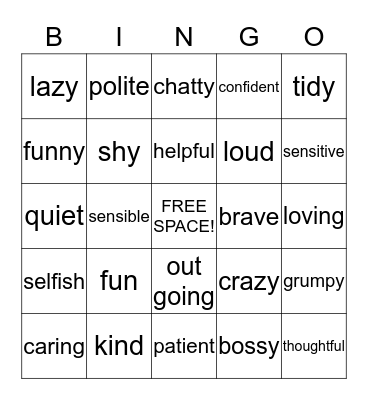 Personality Bingo! Bingo Card