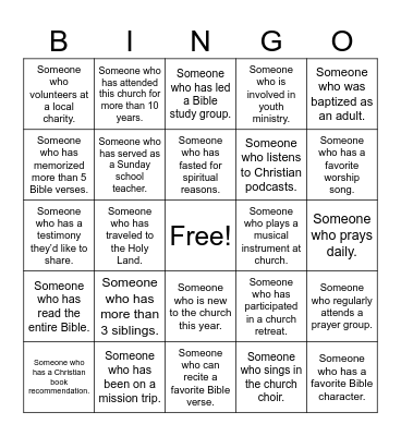 Faith Connections Bingo Card