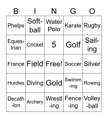 Summer Olympics Bingo Card