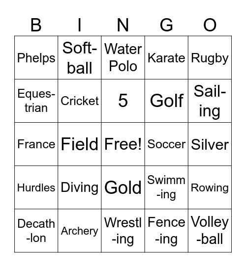 Summer Olympics Bingo Card