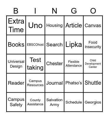 Orientation Bingo Card