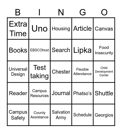 Orientation Bingo Card
