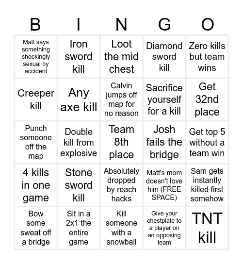 Sky Battle Bingo Card