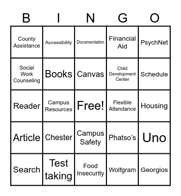 Orientation Bingo Card