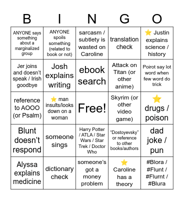 Murder of Roger Ackroyd Ch 11-12 Bingo Card