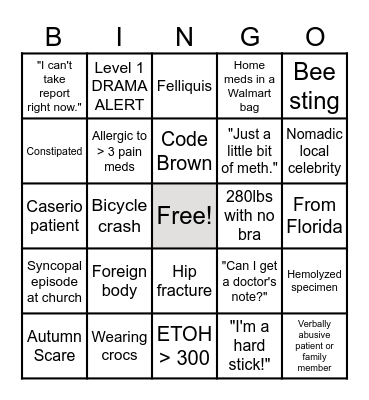 Sunday Funday ED Bingo Card
