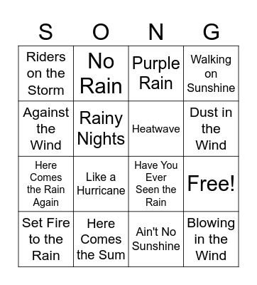 Weather Songs Bingo Card