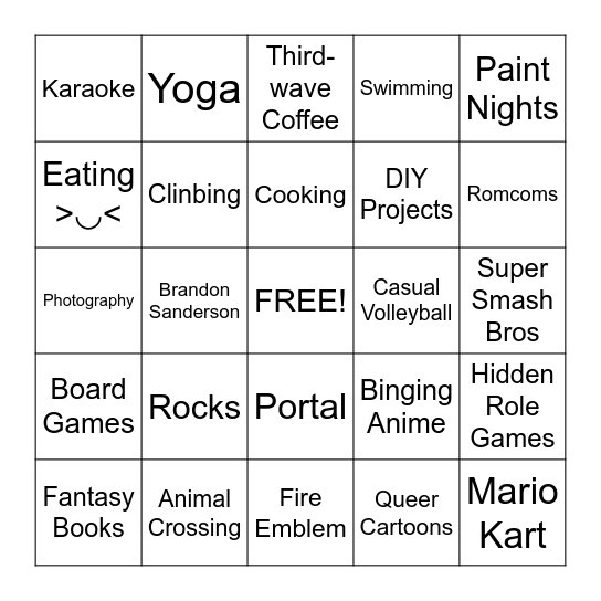 Any common Interests? Bingo Card