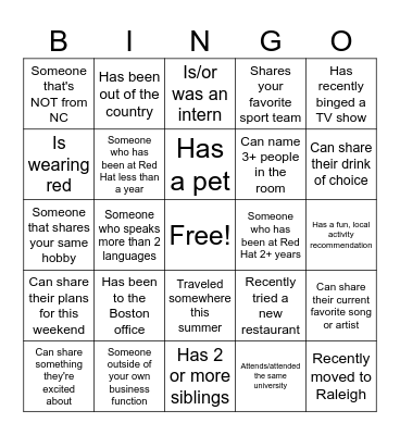 End of Summer Social Bingo Card