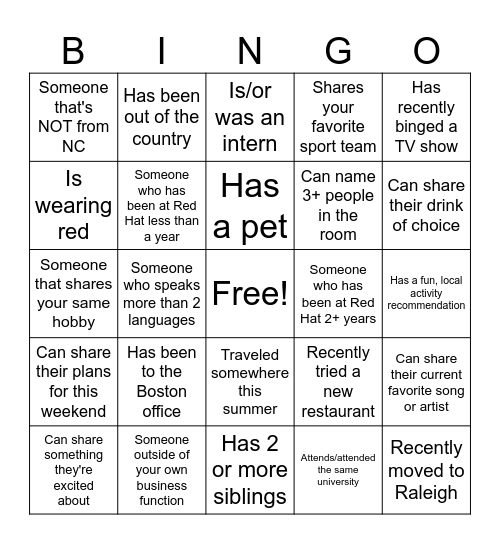 End of Summer Social Bingo Card