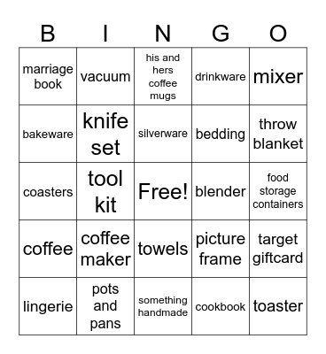 BRIDAL BINGO Card