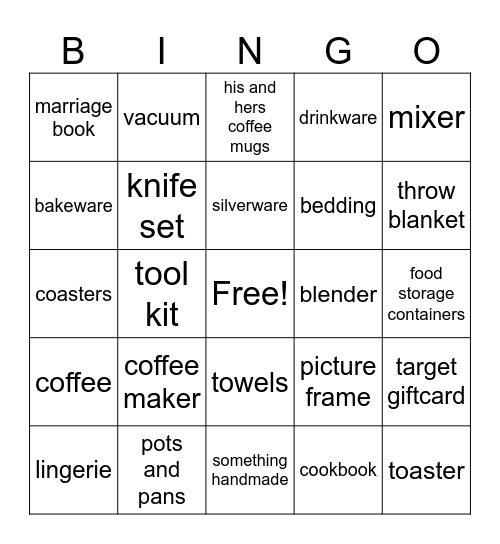 BRIDAL BINGO Card